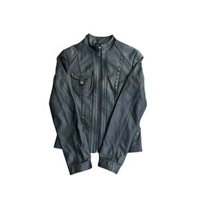 Ying Ying of Nevada Black Leather Jacket Studded Sz S Grunge Goth Y2K Rare Biker